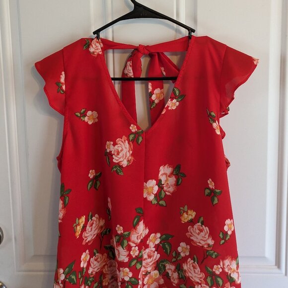 Twine & String Red Floral Print With Tie Back Detail Size Medium - Picture 5 of 10